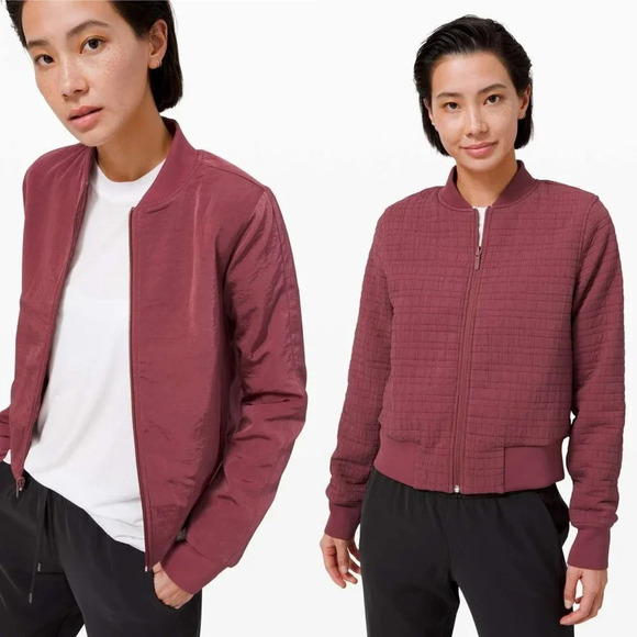 Lululemon Serene Travels Reversible Bomber Jacket Red Chianti Size 4 - Picture 1 of 13